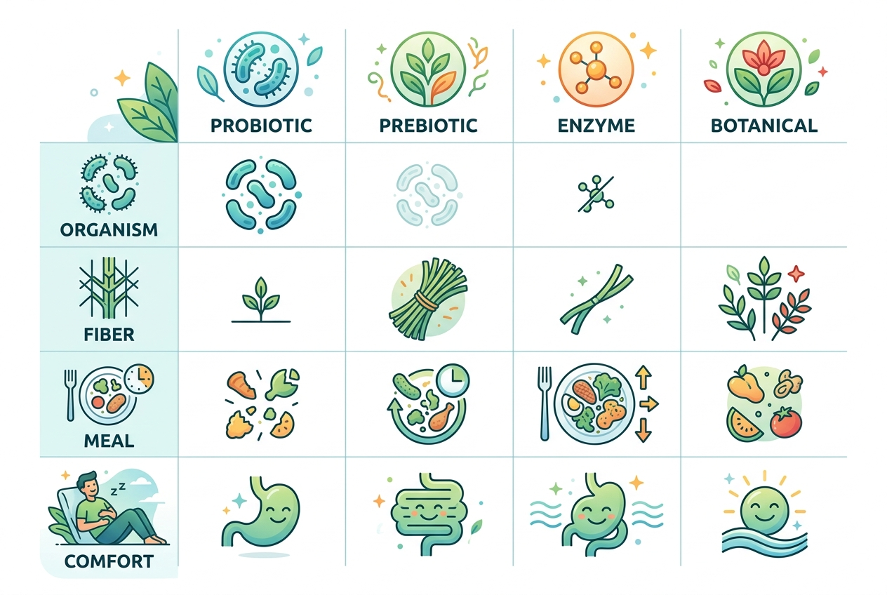 Visual comparison of gut health supplement categories.