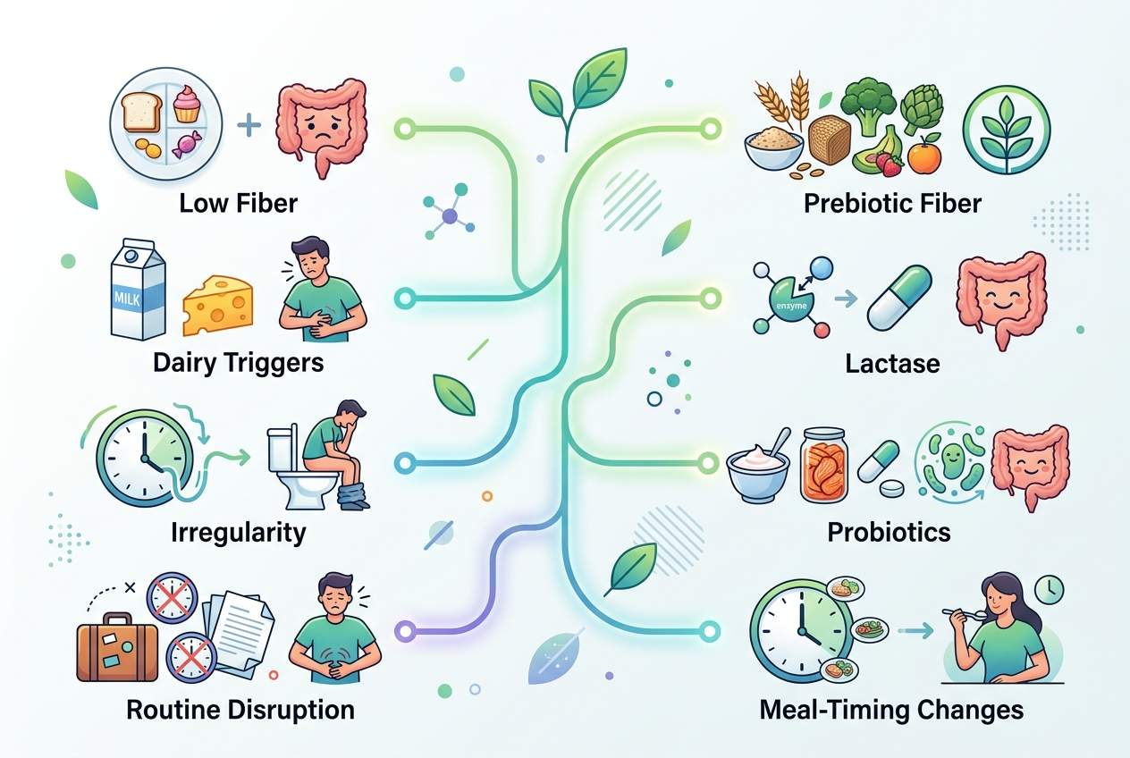 Infographic matching common gut-health patterns to practical support options.