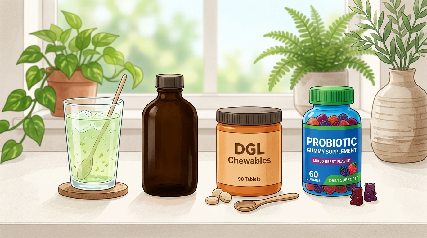 Aloe vera juice compared with alginate, DGL, and probiotic digestive support options.