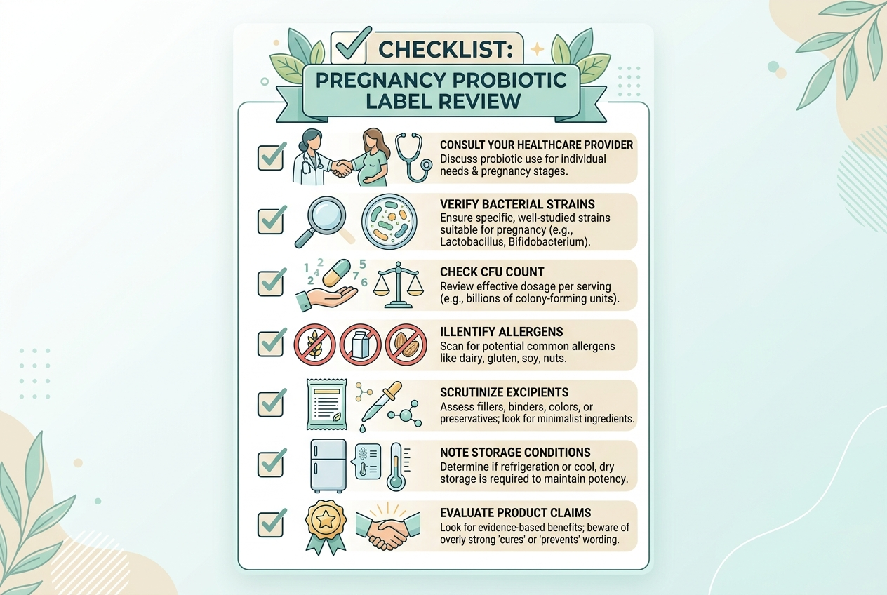 Checklist for comparing probiotics during pregnancy.