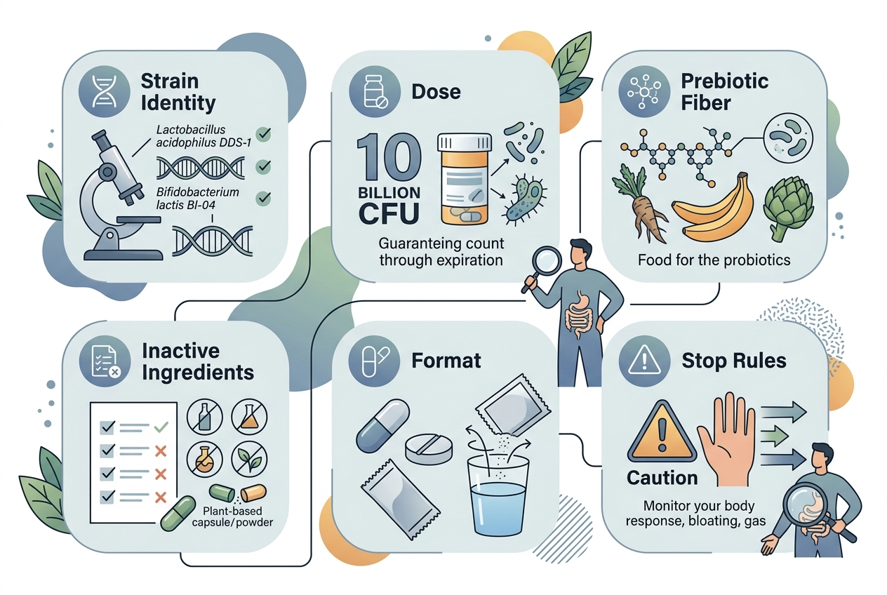 Probiotic label checks for sensitive users.