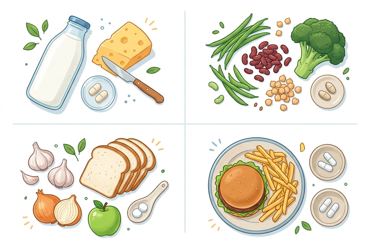 Food trigger guide matching digestive enzyme types to common bloating patterns.