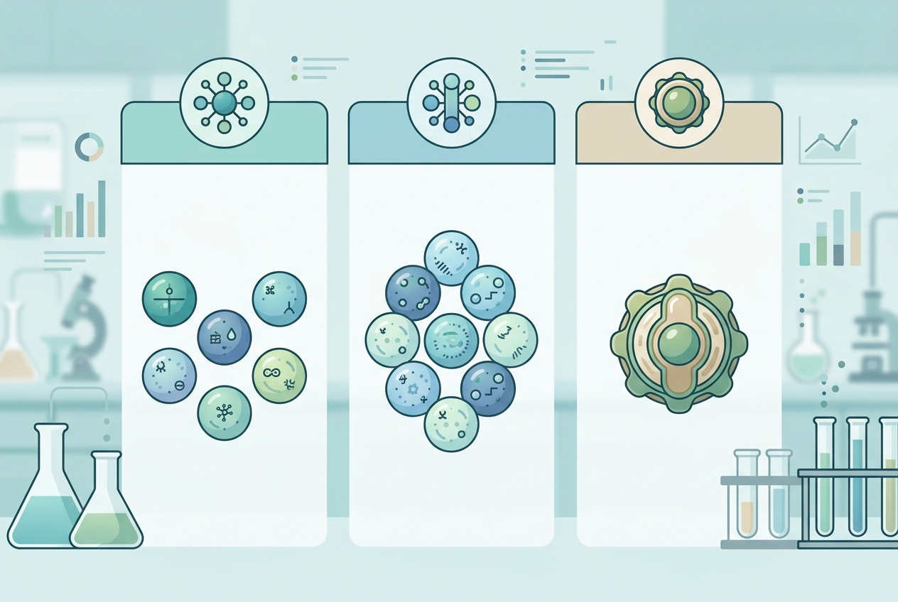 Visual comparison of six-strain, eleven-strain, and single-species probiotic formats