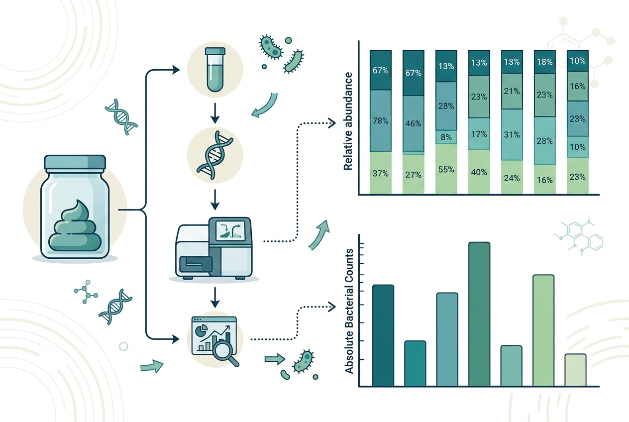Relative abundance and absolute bacterial counts in a commercial gut microbiome test